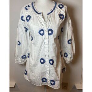 NWT Nimo With Love Shirt Blouse Boho White Blue Embroidery XS New